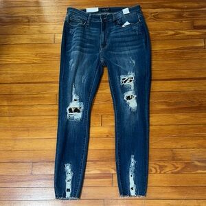 Judy Blue Leopard Print Patch DistressedHigh Waist Skinny Fit  Blue Jeans